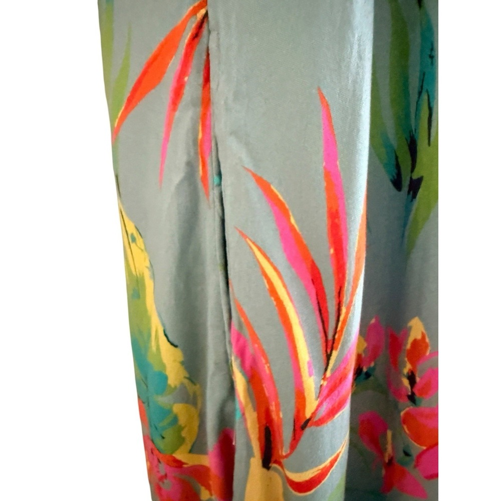 Natural Life Floral Midi Dress XS Scarf Swing Tropical Boho Teal Pink *Read* - Picture 9 of 15